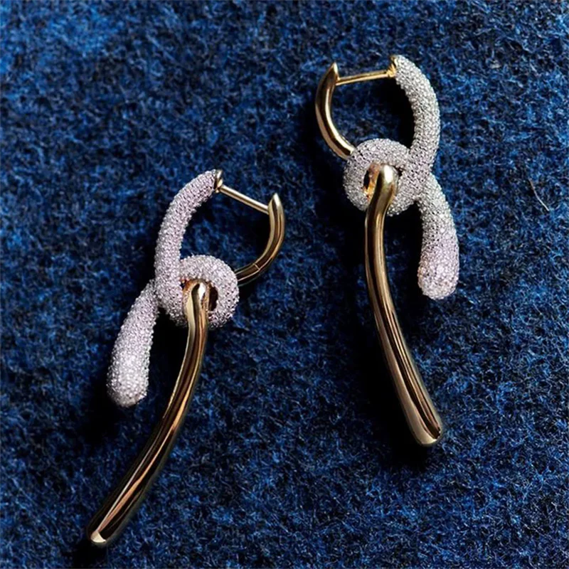 French Fashion Twist Knot Design Paired With Zircon Earrings for Women's Exquisite High-end Elegant Vintage Jewelry