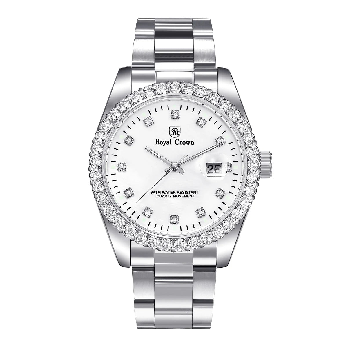 Royal Crown Women's Watch Japan Quartz Hours Fine Fashion Bracelet Jewelry Band Shell Luxury Rhinestones Girl Birthday Gift