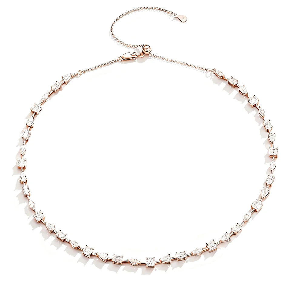 TEMGF Full Irregular Moissanite Chokers Necklaces 925 Silver Tennis Chain for Women Banquet Bridal Wedding Luxury Shiny Jewelry