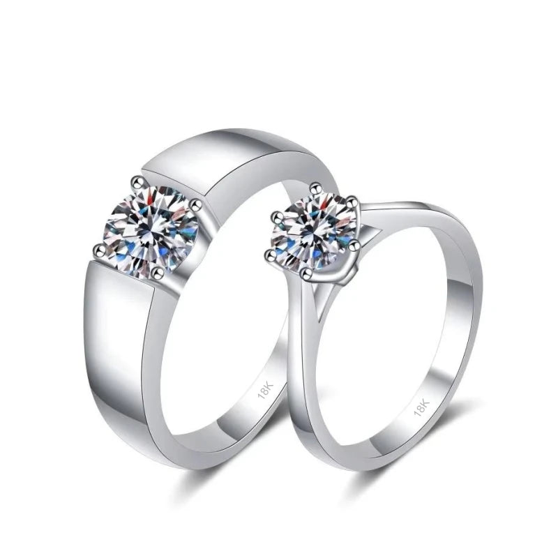 Lover Rings Women Engagement Men 18K White Gold Wedding Band 0.5/1CT Moissanite Diamond Valentine's Day PT950 Girl Birthday Gift