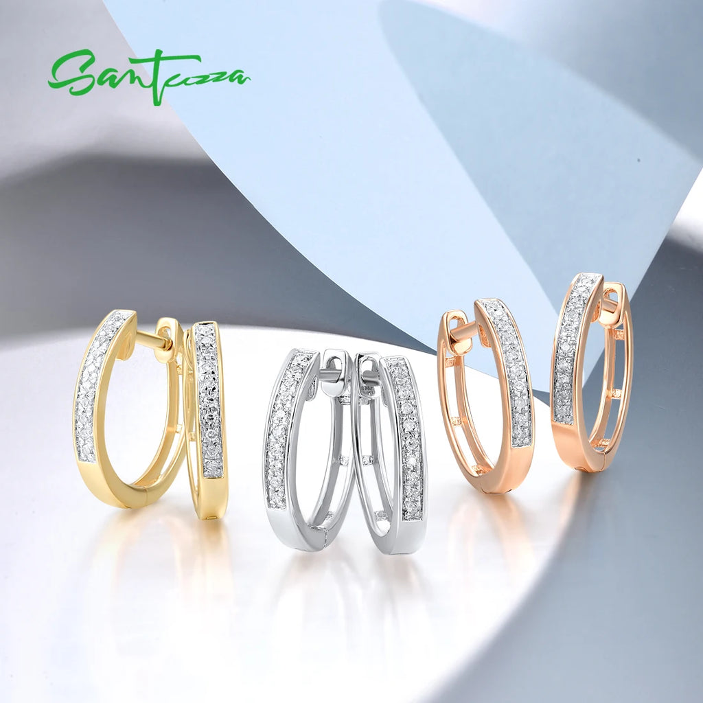 VISTOSO 14K 585 White/Yellow/Rose Gold Earrings For Lady Sparkling Diamond Classic Earrings Wedding Engagement Fine Jewelry