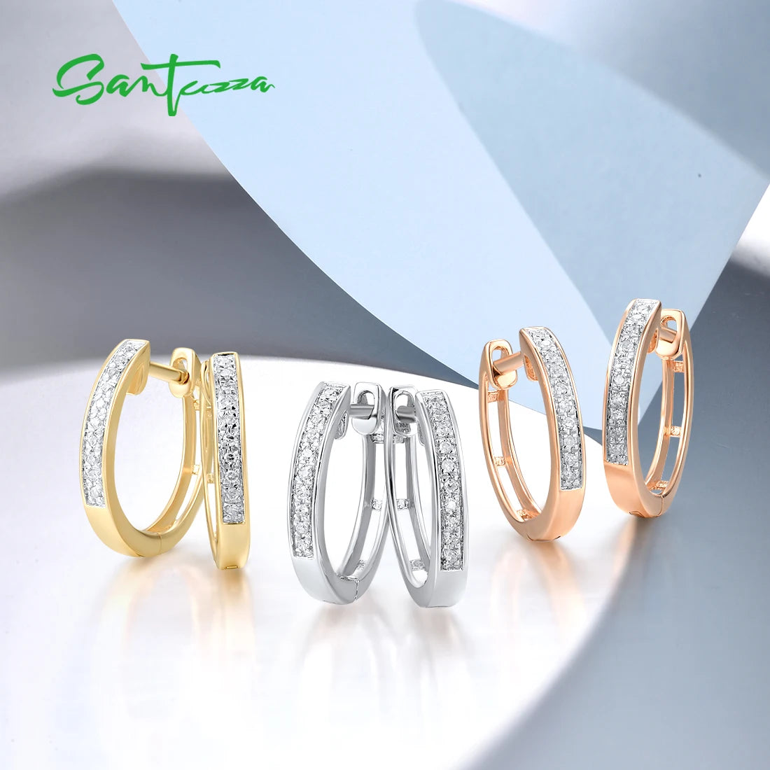 VISTOSO 14K 585 White/Yellow/Rose Gold Earrings For Lady Sparkling Diamond Classic Earrings Wedding Engagement Fine Jewelry