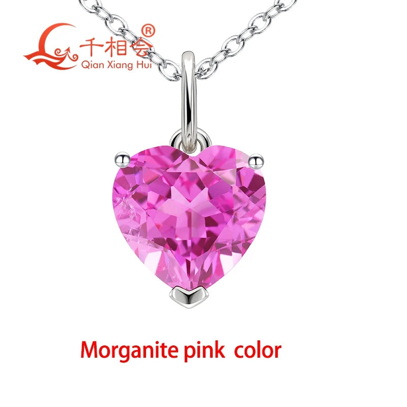 3.6ct 9*9mm S925 Silver Heart Shape Lab Grown Royal Blue/Cornflower Sapphire Pigeon Blood Red Inclusions Stone Pendant Necklace