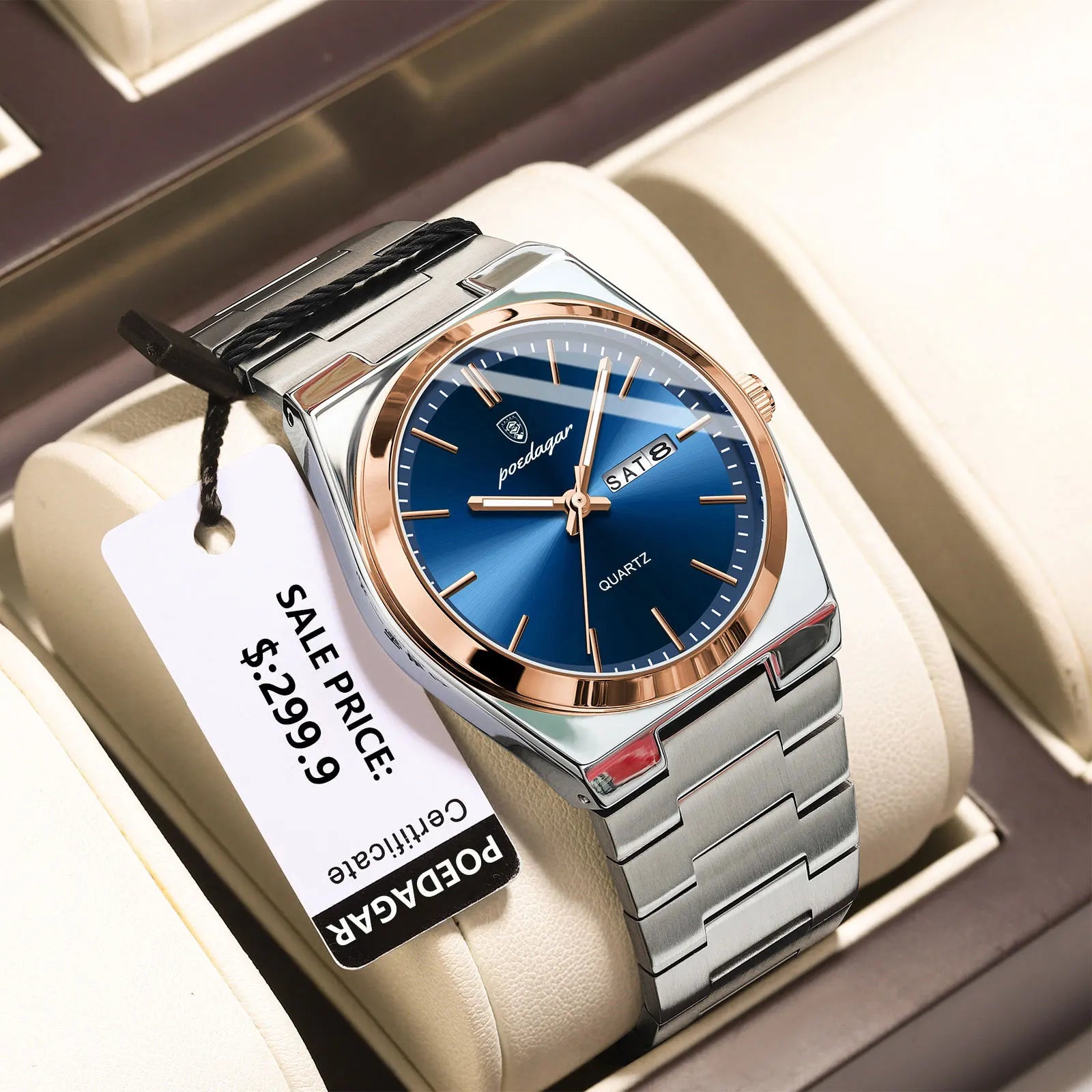 POEDAGAR Luxury Business Men's Wristwatch Stainless Steel Waterproof Luminous Man Watch Date Week Fashion Quartz Watches For Men