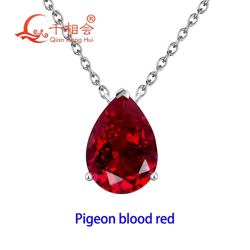 925 Silver Pear Shape 7ct 10x14mm Royal Blue/Cornflower Blue Lab Grown Created Sapphire Inclusions Stone Jewelry Pendant Necklac