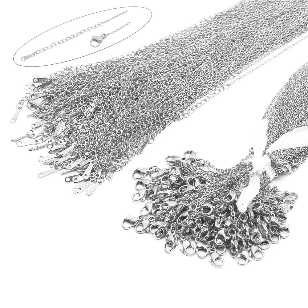 100pcs/Lot Bulk Wholesale 304 Stainless Steel Silver Color 45-50cm Cable Link Rolo Chain Necklace for Women DIY Jewelry Making