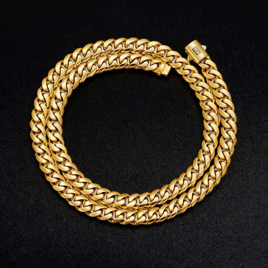 Hip hop Cuban Link Necklace Stainless Steel 8-14mm Cuban Encrypted Chain Smooth Lightning Men Banquet Jewelry