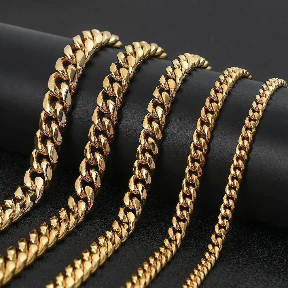 New Arrival 8mm-18mm Stainless Steel Miami Curb Cuban Chain Bracelet Necklace for Women Men jewelry Casting Crystal Lock