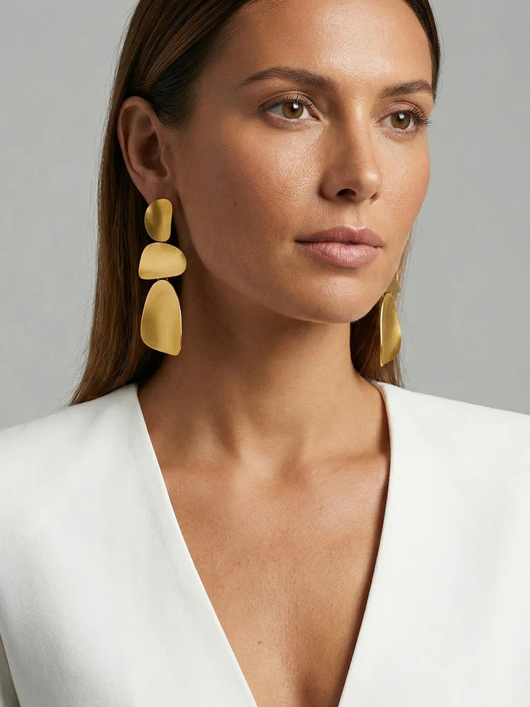 Stainless Steel Brushed Geometric Drop Earrings, 18K Gold Plated Irregular Dangle Earring Women, Minimalist Statement Jewelry
