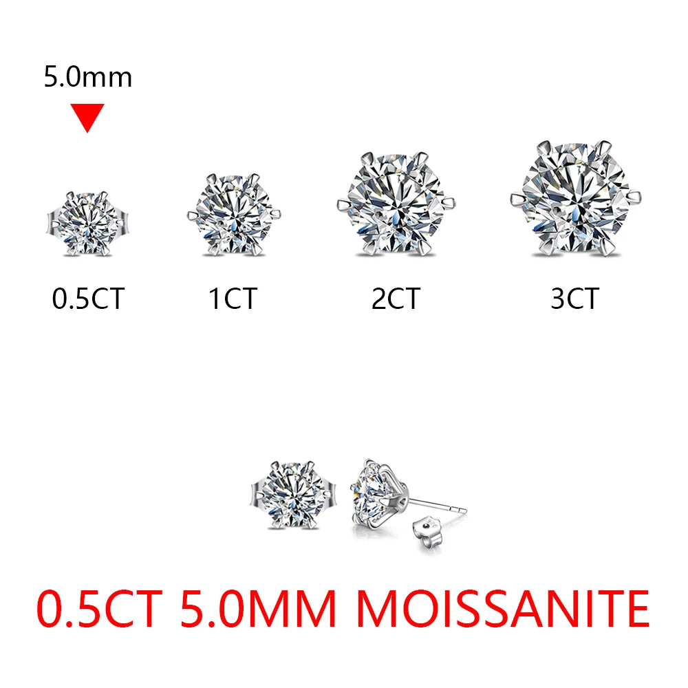 New Arrival 2.0 Carat Moissanite Gemstone Stud Earrings for Women Solid 925 Sterling Silver D color Solitaire Fine Jewelry