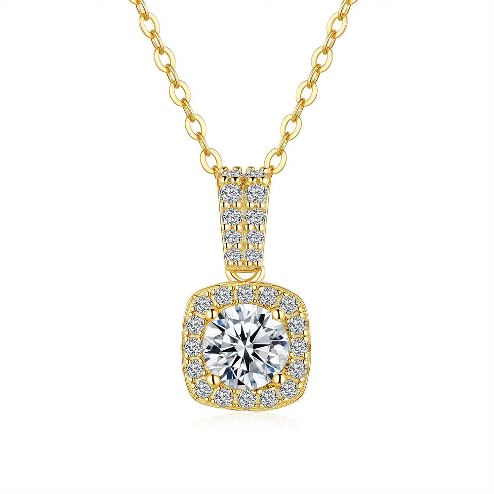 Luxury 100% Real 18k Gold Women's Classic Square Pendant Moissanite Diamond Pendant Necklace