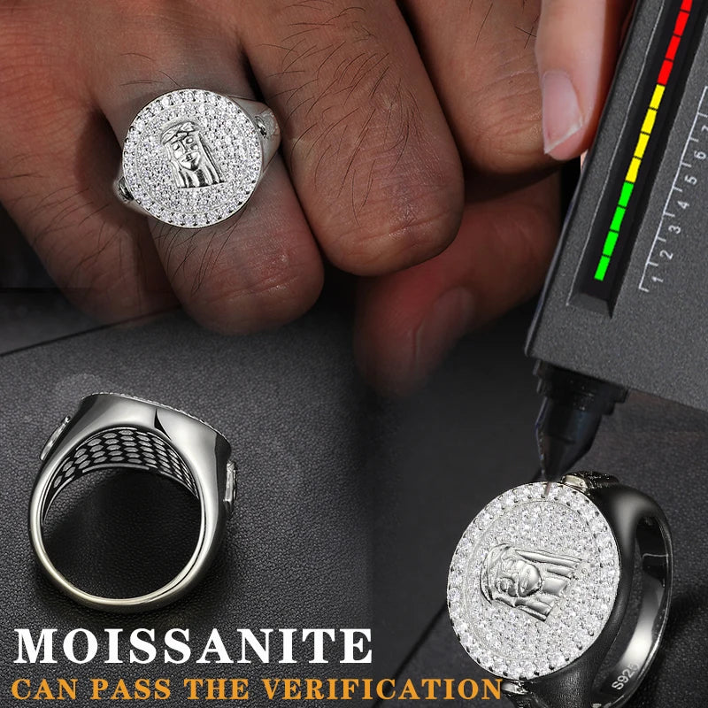 TUHE Unisex S925 Silver Rings Iced Out Baguette VVS1 Moissanite Cross Rings S925 Silver For Men Hip Hop Jewelry Men's Accessorie