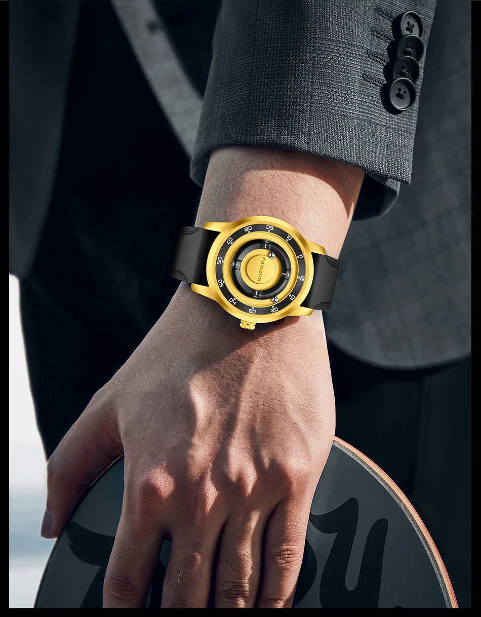 FOXBOX Watch Personalized Fashion Floating Magnetic Pointer Free Ball Bearing Creative Simple Waterproof Quartz Watch for Men