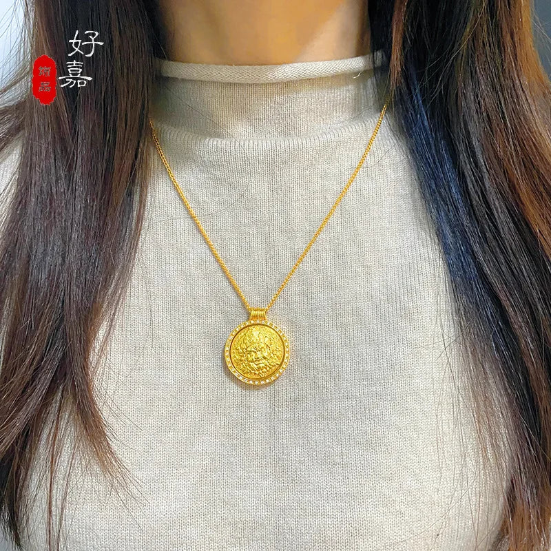 High end women's necklace, 9999 24K real goldGod of Wealth style, luxurious jewelry with a high-end feel