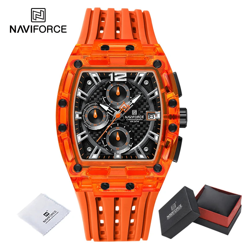 High Quality NAVIFORCE Watches for Man Silica Strap 50M Waterproof Sport Male Clock Casual Quartz Date Display Men's Chronograph