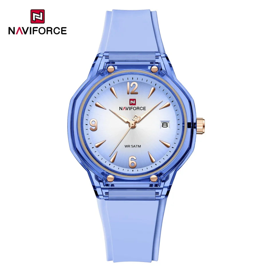 NAVIFORCE Fashion Waterproof Ladies Watch with Luminous Pointer Display Fashionable Silicone Strap Night Glow Women's Watches