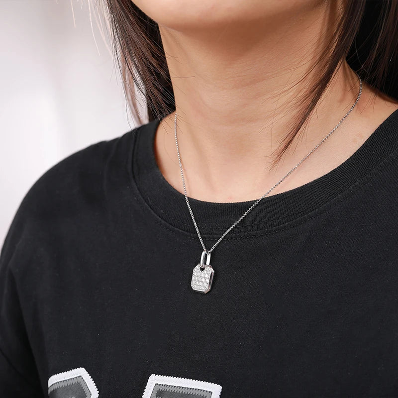 Square Minimalist Mini Iced Out Tag Pendant Necklace For Men Hip Hop Jewelry Moissanite Pendant Sterling Silver Square Pendnat