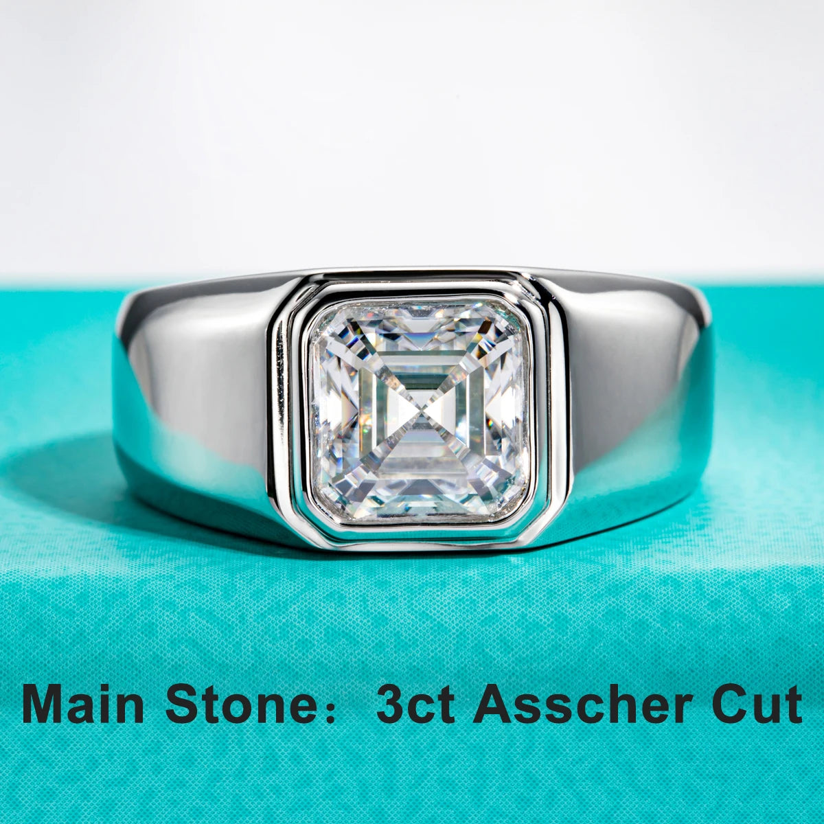AnuJewel 3ct Asscher Cut D Color Moissanite Engagement Rings Gold Plated S925 Silver Luxury Rings For Men Customs Jewelry