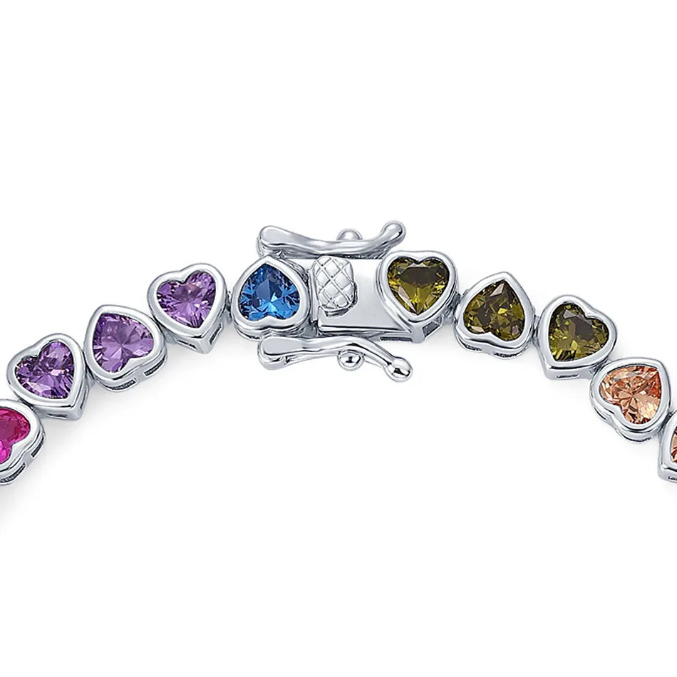 ALLNOEL 925 Sterling Silver Tennis Bracelet Colorful Rainbow CZ Heart Shaped Zircon Bracelet For Women Fine Jewelry Wholesale