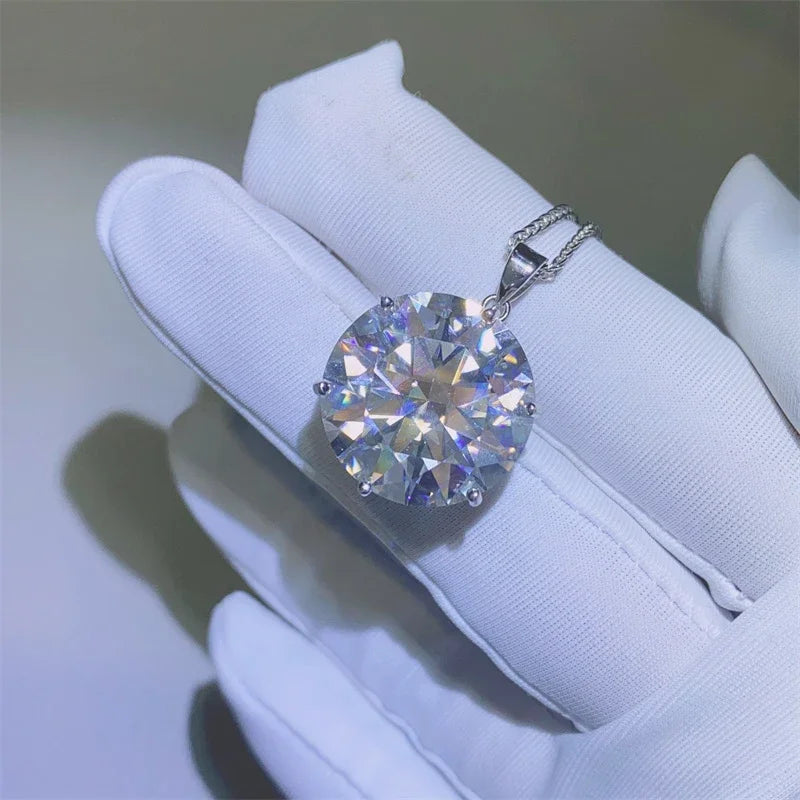 NKHOG 20ct 18mm Round Moissanite Necklace Pendant Women 925 Silver Plated 18k Gold Big Diamond Chain Party Gift Fine Jewelry GRA