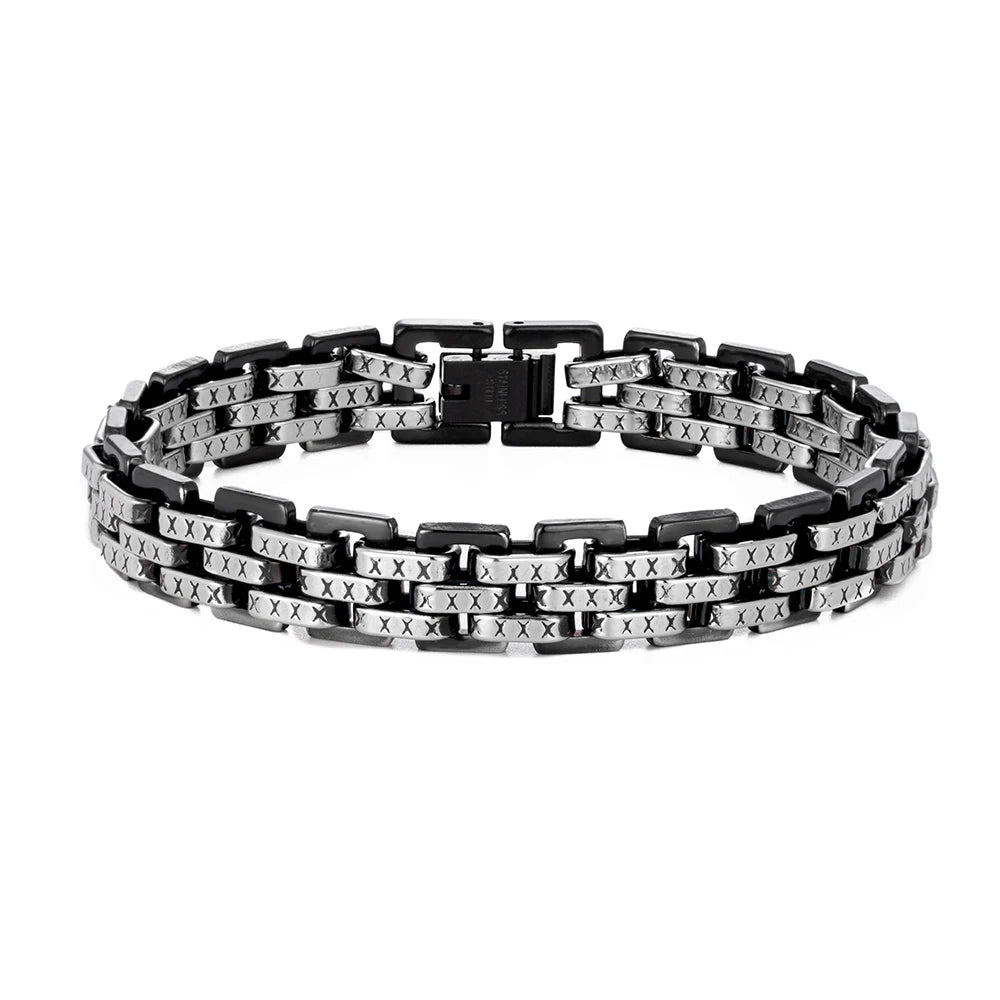 Male viking characters Bracelet 10MM Wide Stainless Steel Chain Charm Bracelets Hand Bands for Men's Vintage Boy Hand Jewellery