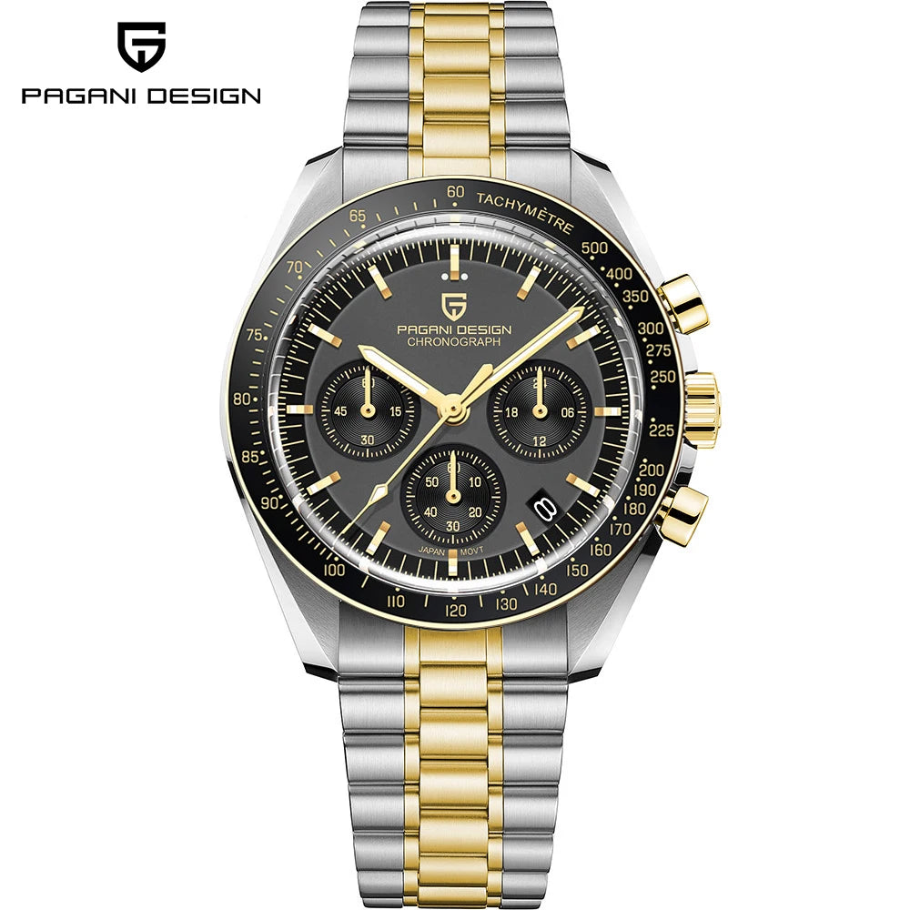PAGANI DESIGN Silver Gold Moon Watches Luxury Quartz Watch For Men Auto Date Chronograph AR Sapphire crystal watch Men 2025 New