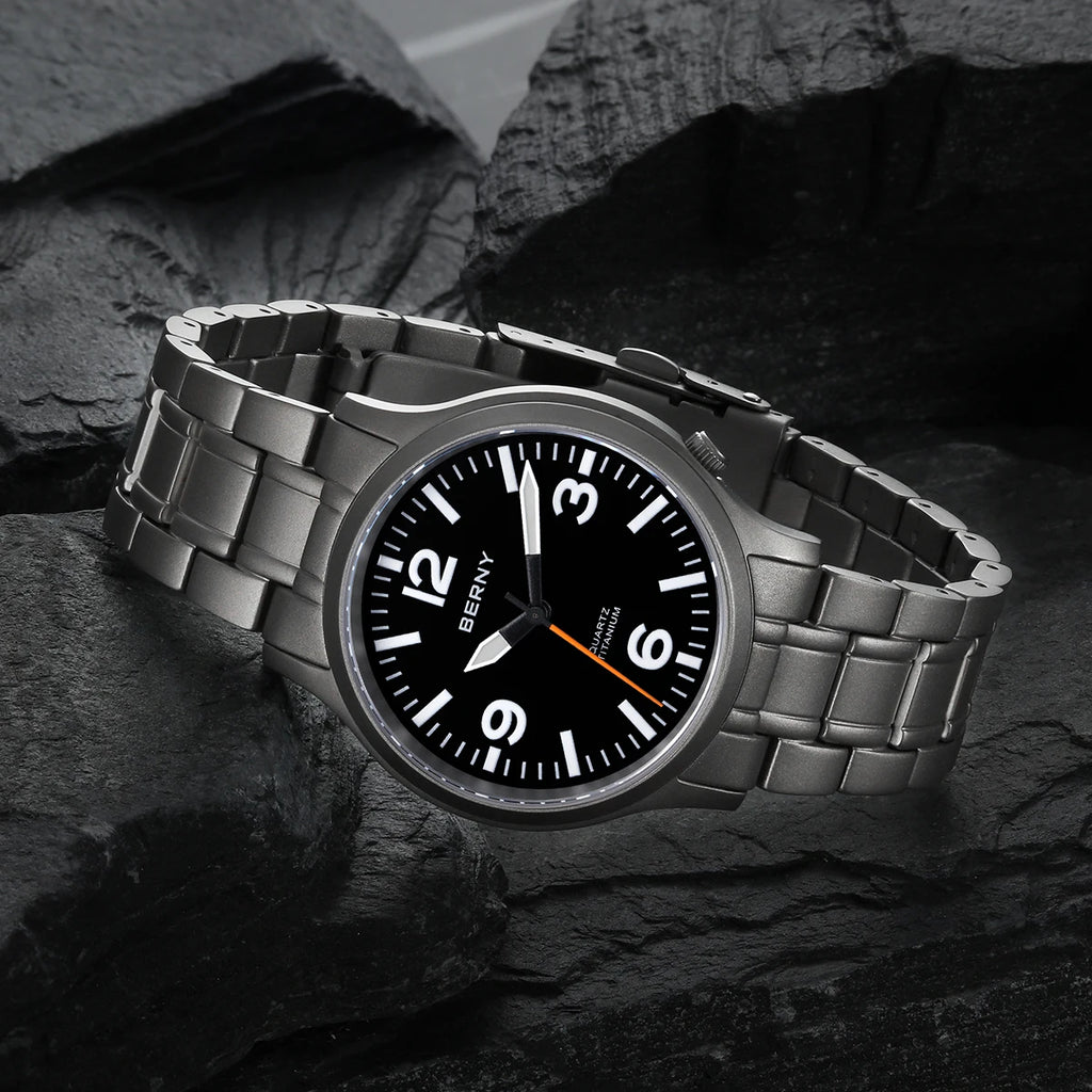 BERNY Full Titanium Men Watch Super Luminous Sports Quartz Watches Lightweight and Comfortable 5ATM Easy Read Wristwatch