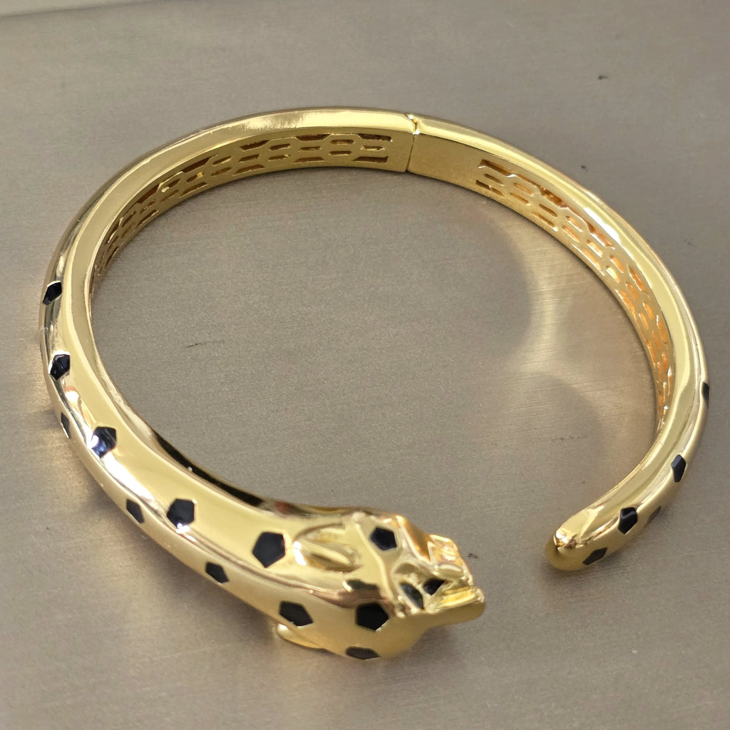 BLack Spots Leopard bracelet Cubic Zirconia Stone Animal Panther cuff bangle for Men or Women designer copper jewelry