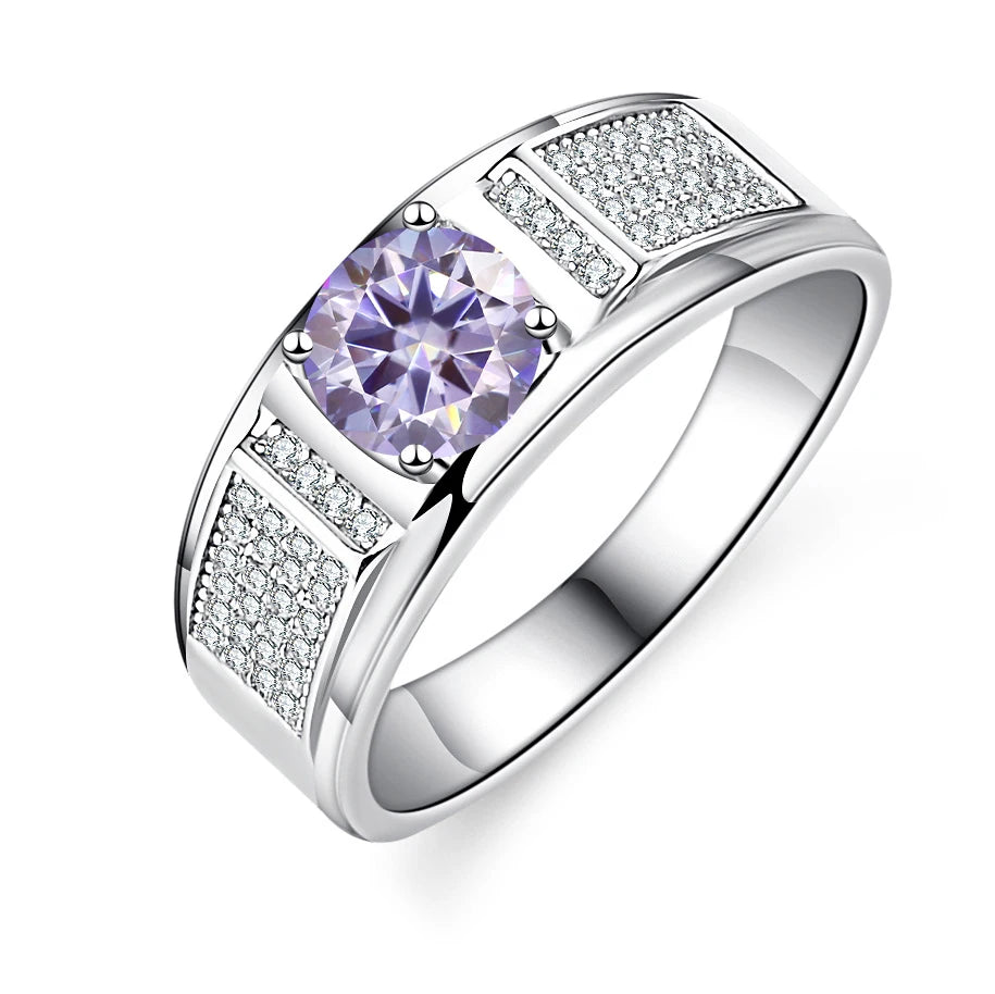Real 1.0 Carat Moissanite Ring For Men Pure Solid 18K White Gold Rings D Color Diamond Engagement Wedding Ring Jewelry Gift