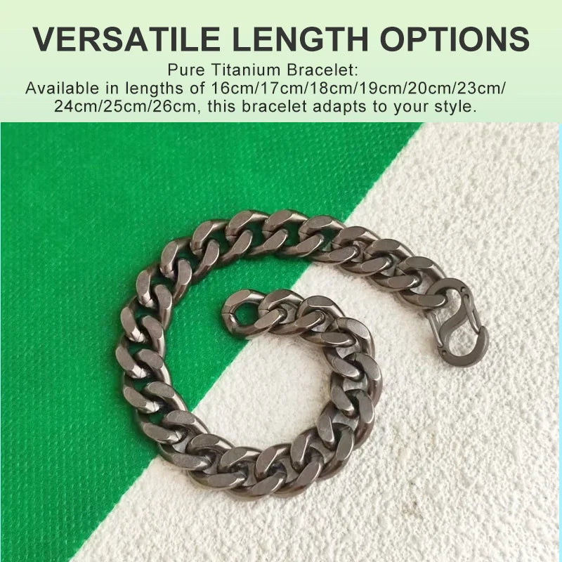 Titanium Bracelet for Men, Stonewashed Titanium Cuban Chain Bracelet, Hypoallergenic & Durable, 10.5mm Wide, 16cm 18cm 20cm 22cm