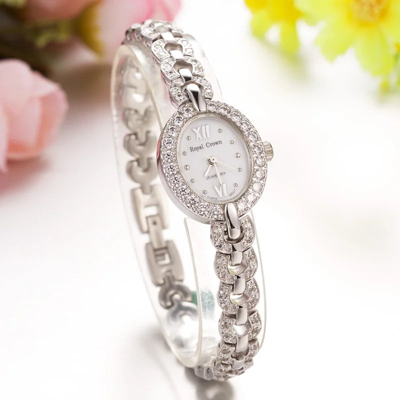 Royal Crown Women's Watch Japan Quartz Hours Fine Fashion Bracelet Jewelry Band Shell Luxury Rhinestones Girl Birthday Gift
