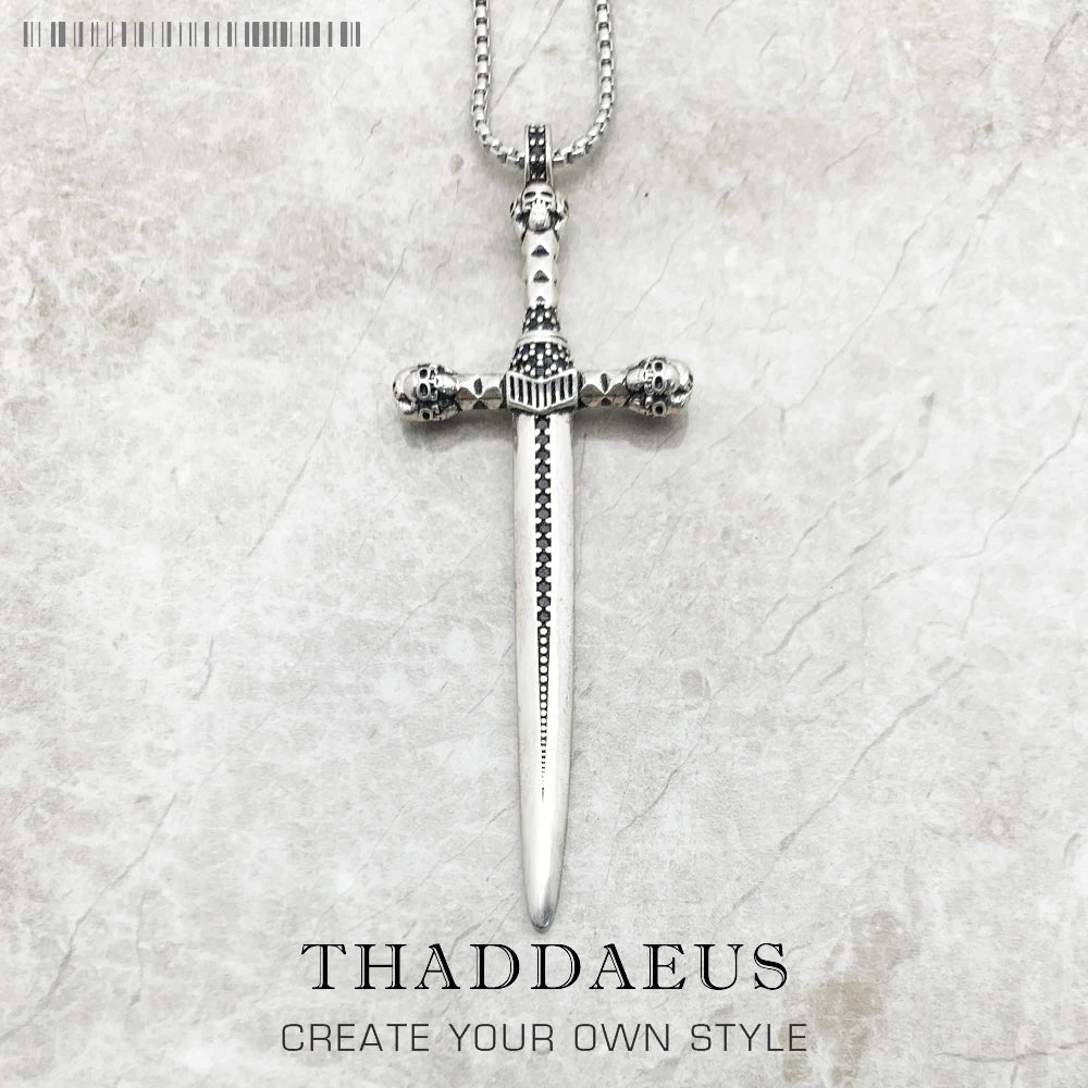 Sword Pendant Link Chain Necklace Summer Brand New Fine Jewelry Europe 925 Sterling Silver Vintage Gift For Women Men