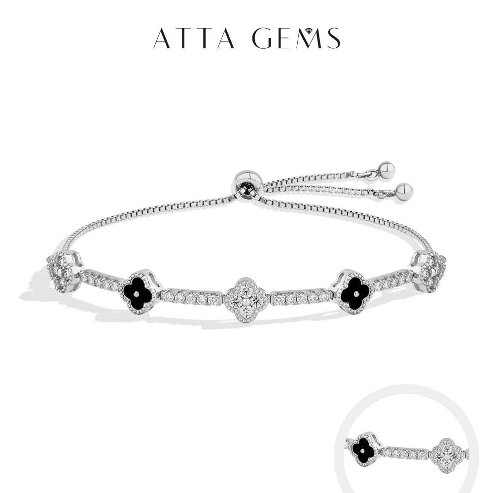 ATTAGEMS Flowers Design Moissanite Charm Bracelet For Women 925 Sterling Silver 18KGold Plated Tennis Luxury Chain Party Jewelry