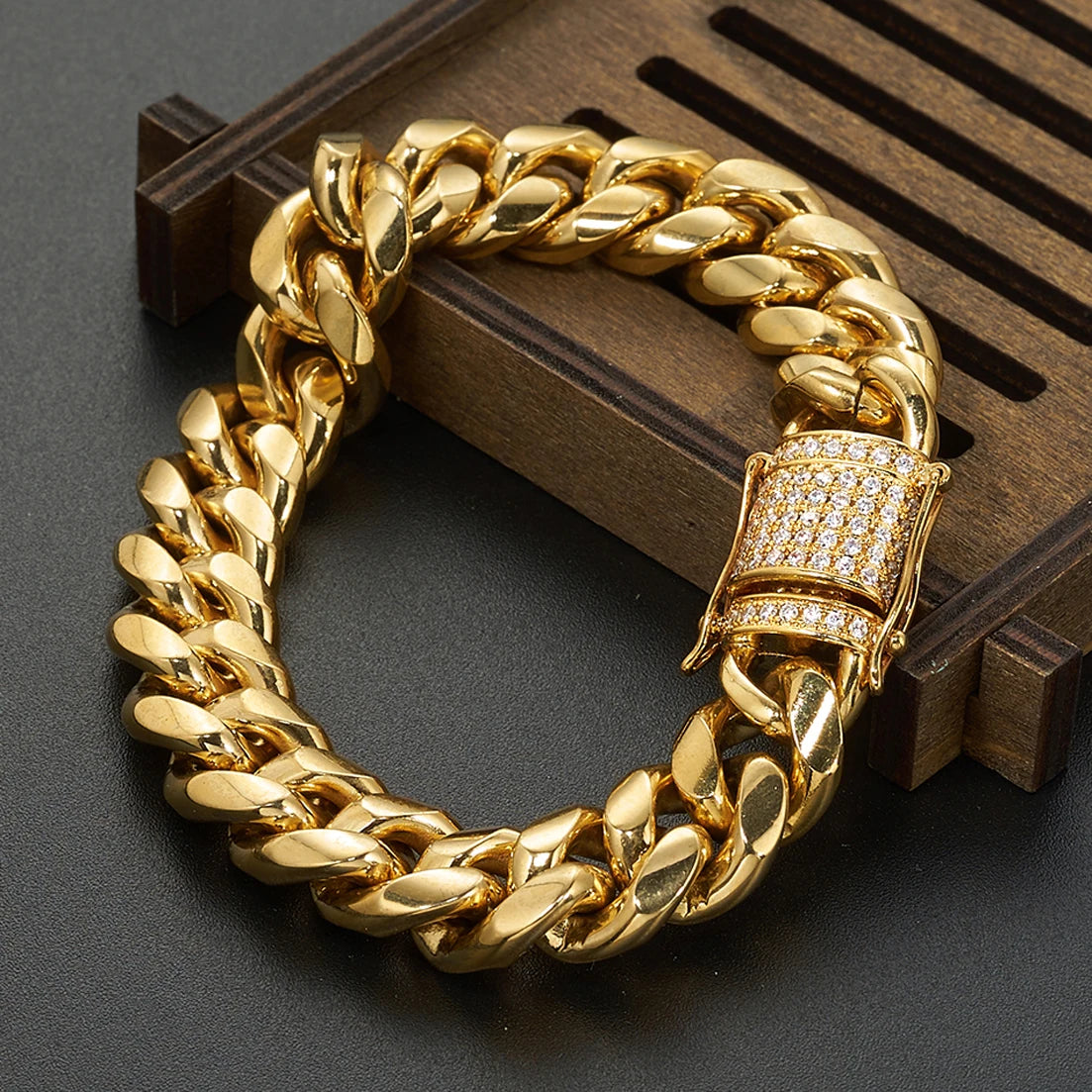New Arrival 8mm-18mm Stainless Steel Miami Curb Cuban Chain Bracelet Necklace for Women Men jewelry Casting Crystal Lock