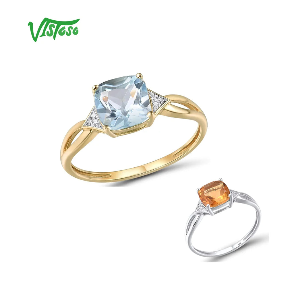 VISTOSO Authentic 14K 585 Yellow White Gold Ring For Women Diamond Sky Blue Topaz Citrine Delicate Anniversary Gift Fine Jewelry