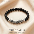 Skull Cross Bead Bracelet,Europe Style Rebel Fashion Punk Jewelry For Men And Women 925 Sterling Silver Obsidian Gift