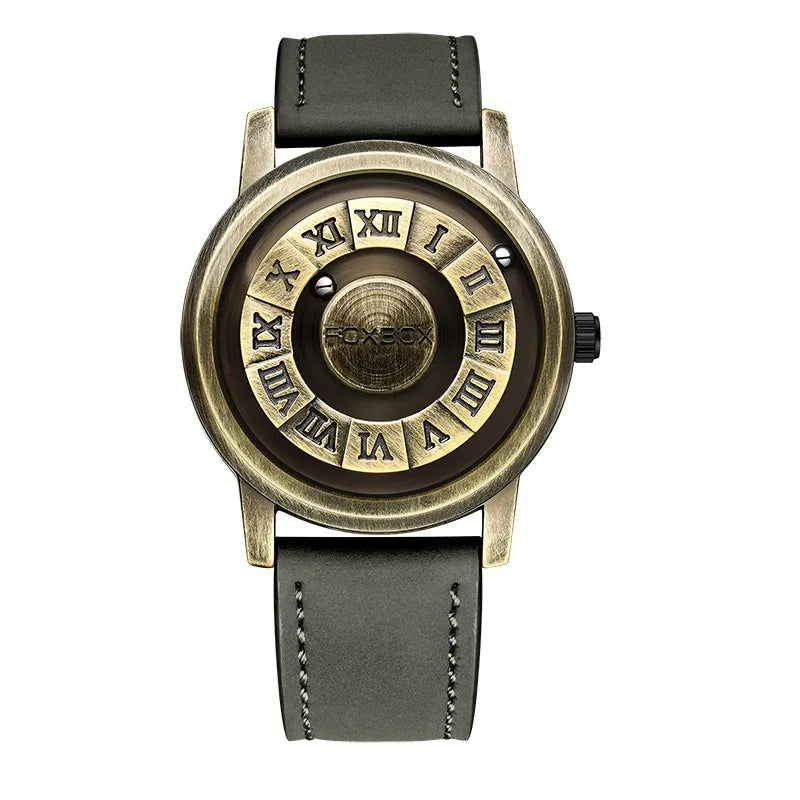 FOXOBOX New Original Luxury Skull Scrolling Pointer Magnetic Force Watch Men Military Sport Waterproof Quartz Wristwatch Clock