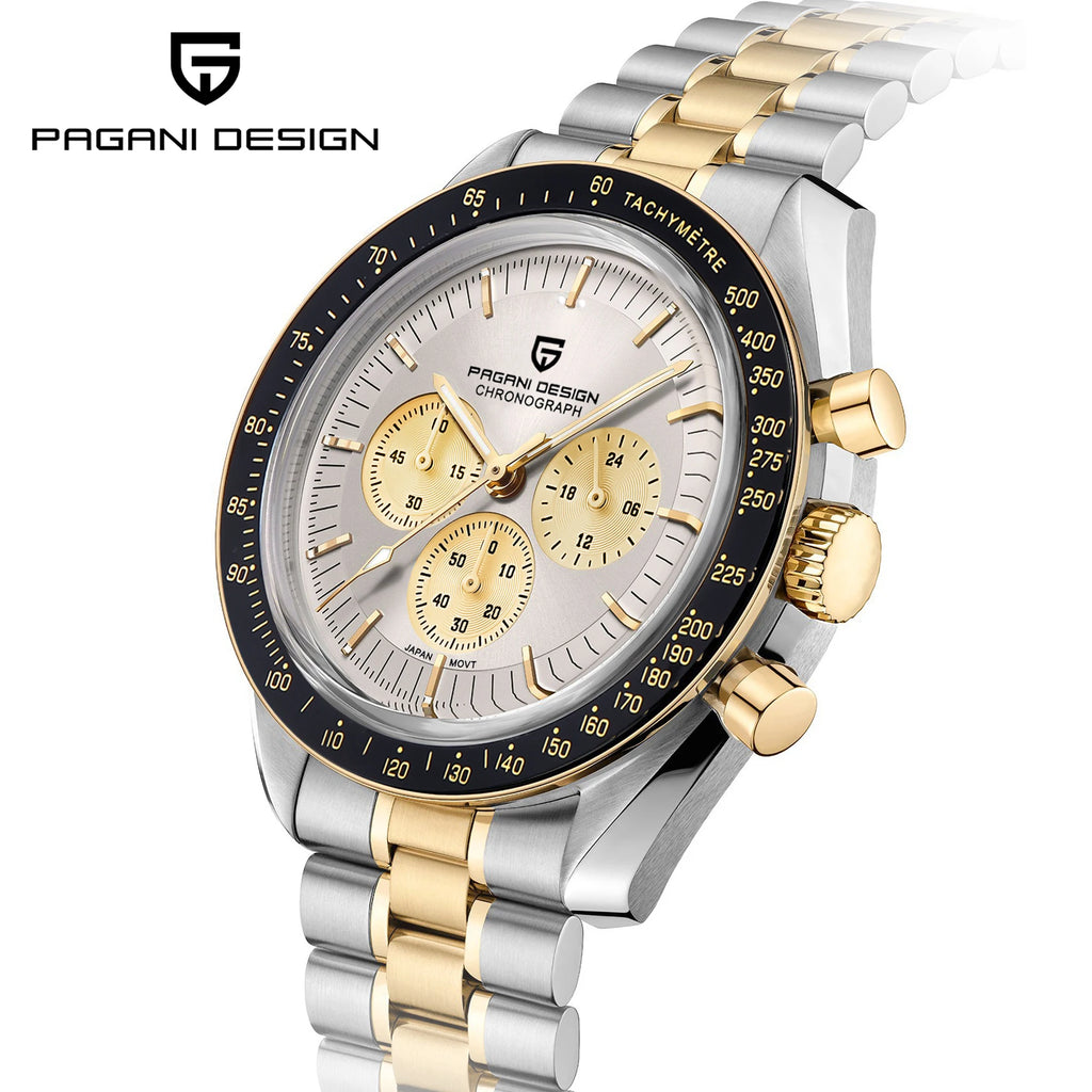 PAGANI DESIGN Silver Gold Moon Watches Luxury Quartz Watch For Men Auto Date Chronograph AR Sapphire crystal watch Men 2025 New