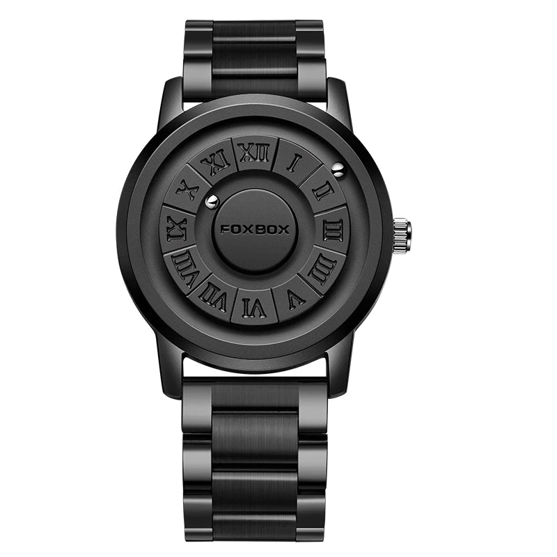 FOXOBOX New Original Luxury Skull Scrolling Pointer Magnetic Force Watch Men Military Sport Waterproof Quartz Wristwatch Clock