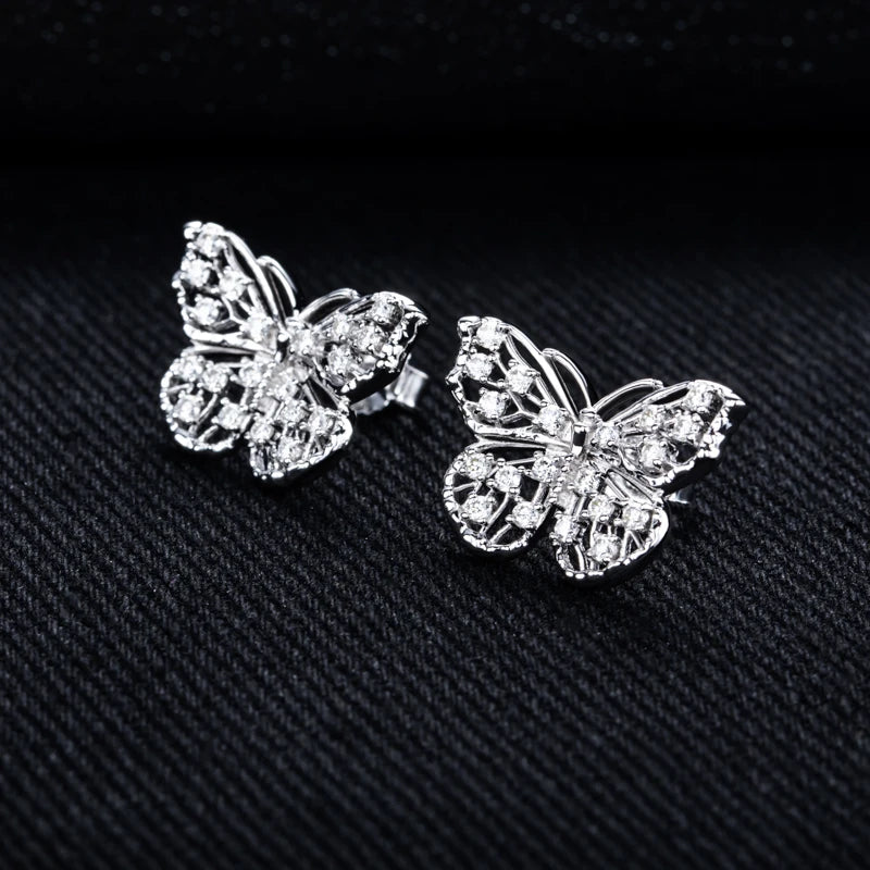 MossanRappr 0.68cttw D Color Moissanite Butterfly Stud Earrings 925 Sterling Silver Hip Hop Jewelry Anniversary Gifts for Women