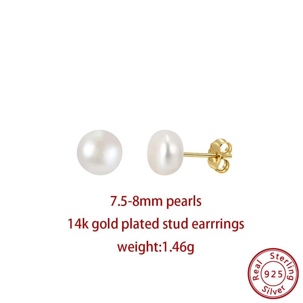 ORSA JEWELS Minimalism 1 pair Freshwater Pearl Ear Stud Real Pearls Stud Earrings 925 Silver Round Natural Pearl Ear Stud GPE104