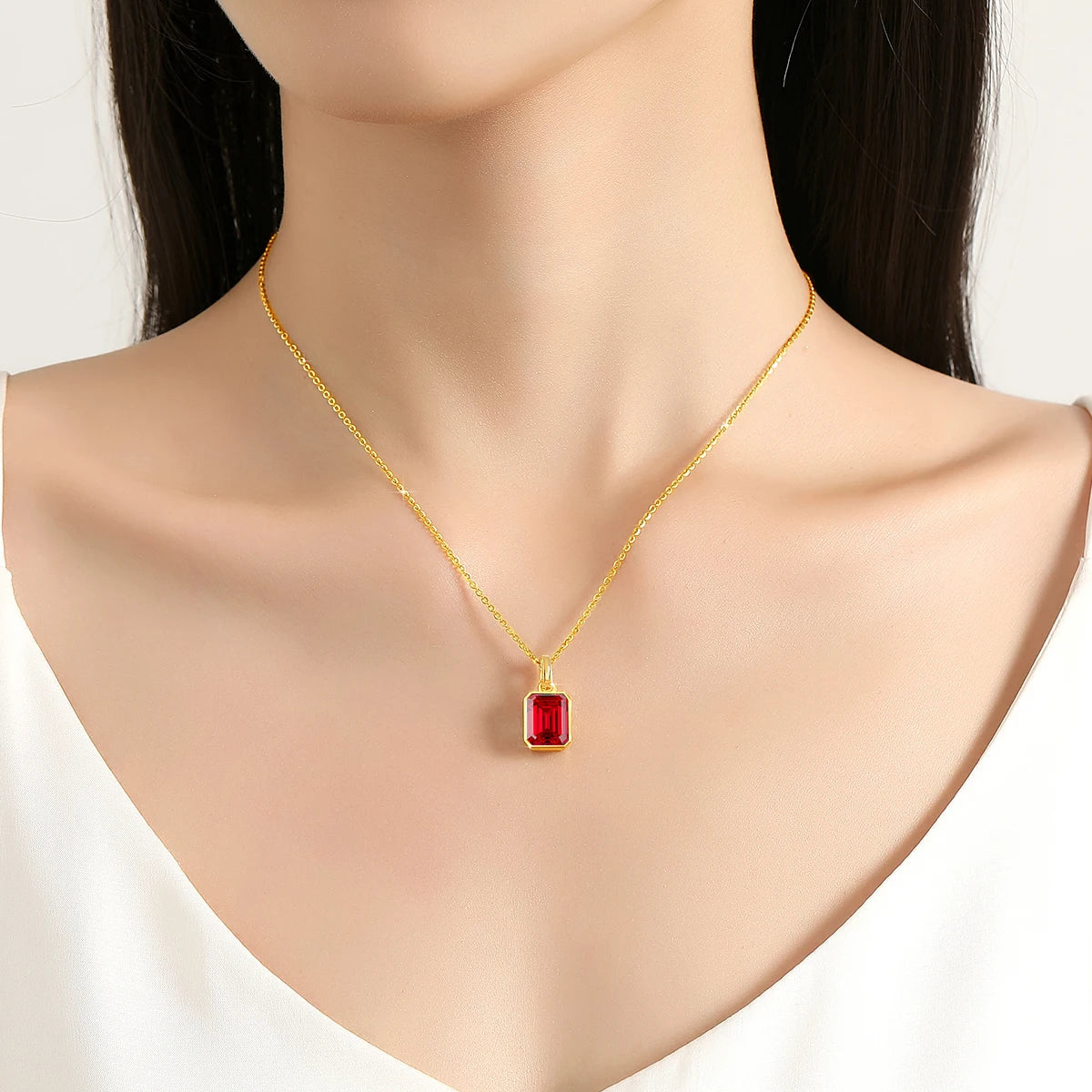 18K Gold 4CT Lab Grown Ruby Sapphire Necklace Au750 Lab Grown Emerald Pendant 100% Genuine for Women Man Anniversary Fine Jewelr