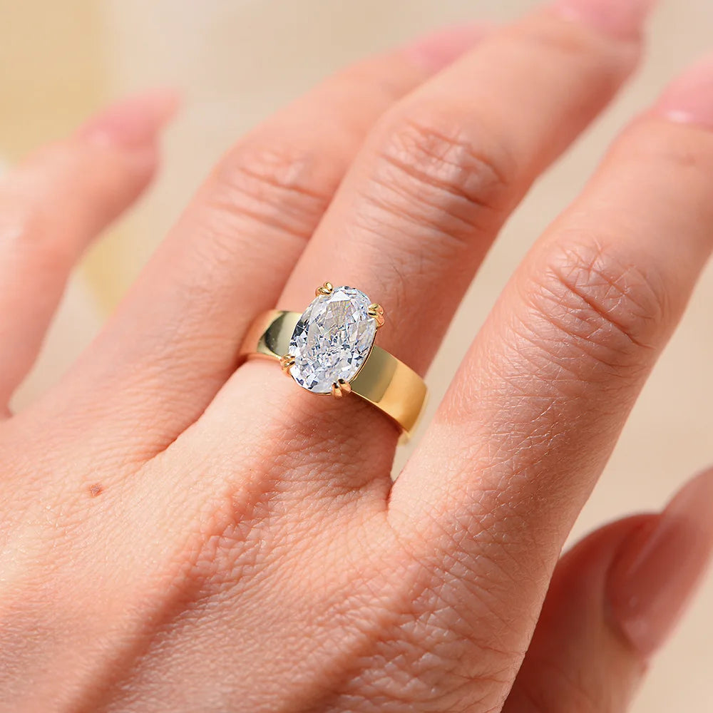 CEICI 4.5CT Oval Cut Moissanite Rings S925 Silver Plated 18K Gold Solitaire Diamond Wedding Band For Women Men Fine Jewelry