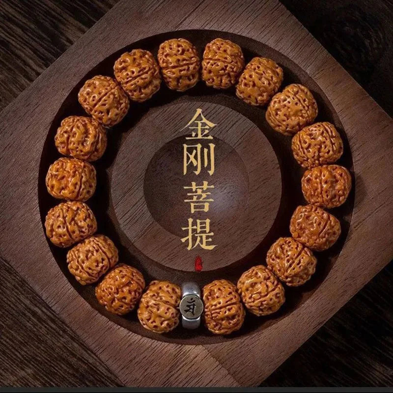 Tai Sui Vajra Bodhi Seed Bracelet Zodiac Guardian Deity Themed Wenwan Walnut Polishing Buddhist Beads Hand Jewelry Unisex