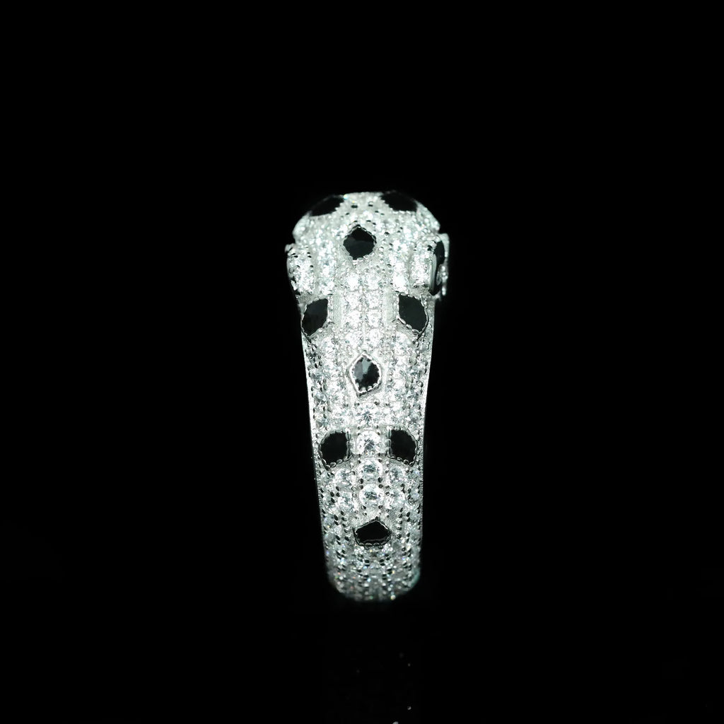 925 Sterling Silver Black Enamel Spot Full CZ Carbon Diamond Panther Leopard Open Rings Luxury Designer Jewelry for Men or Women