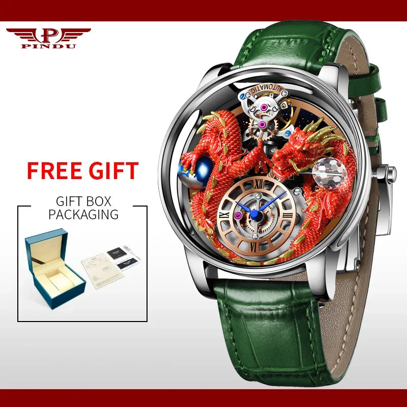 PINDU New Watchmakings House of Dragons Astronomia Art 3D Gold Dragon Astronomia Quartz Watch Men Astronomia Solar Montre Homme