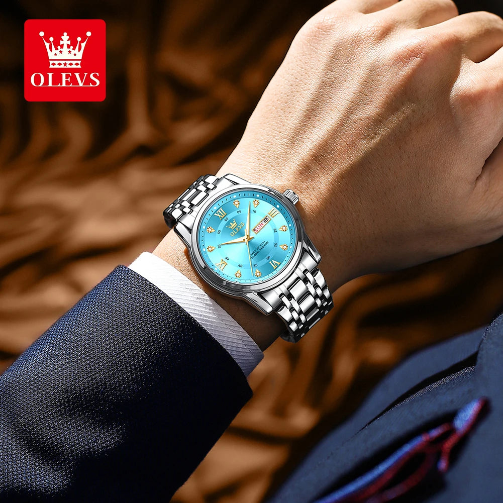 OLEVS Top Brand Quartz Watch for Men Classic Business Men's Wristwatch Dual Calendar Waterproof Men's Watches (Exclusive New)