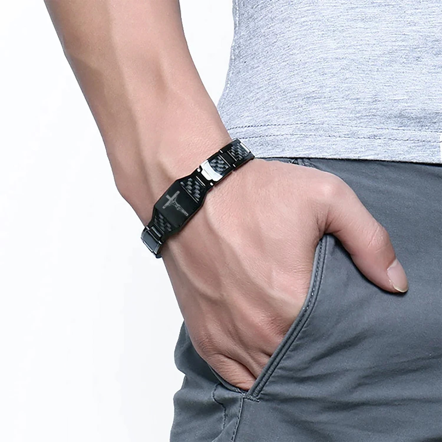 Germanium Black Healing Bracelet for Men Stainless Steel Magnetic Jewelry therapeutic Friendship for Joint Health Fashion Design