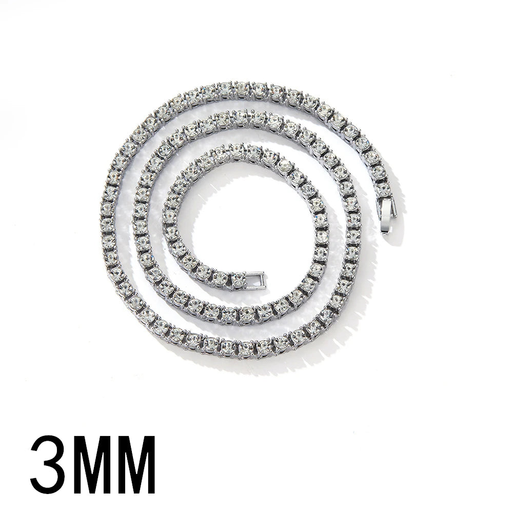 Hip Hop 3MM 4MM 5MM Tennis Chain Iced Out Necklace Men Fashion Silver Color Tennis Jewelry Women 20inch Choker Punk Gift