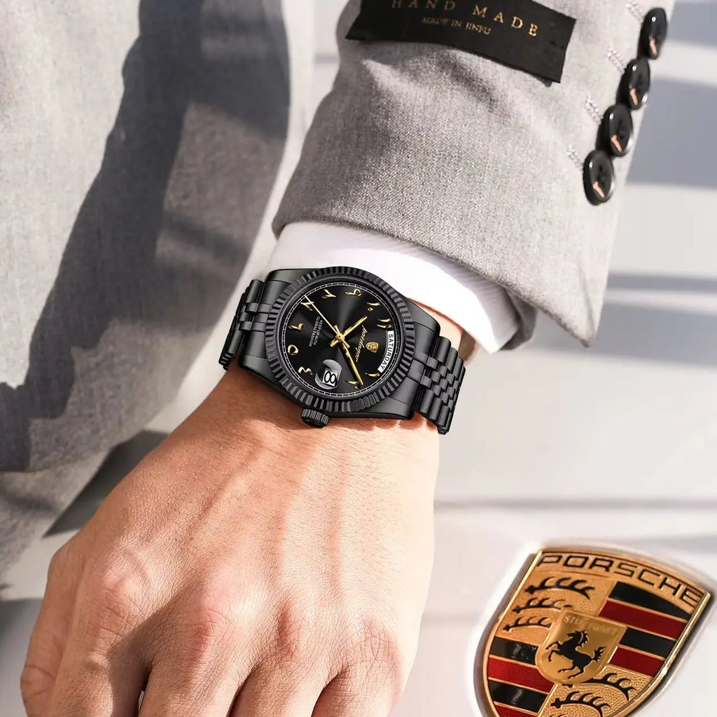 POEDAGAR Business Casual Male Clock Waterproof Date Week Fashion Men's Watch Stainless Steel Quartz Watches For Men Reloj Hombre
